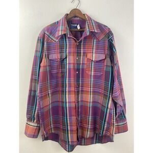Wrangler Men's 16.5x34 Western Pearl Snap Shirt Cowboy Rodeo USA Vintage 90s